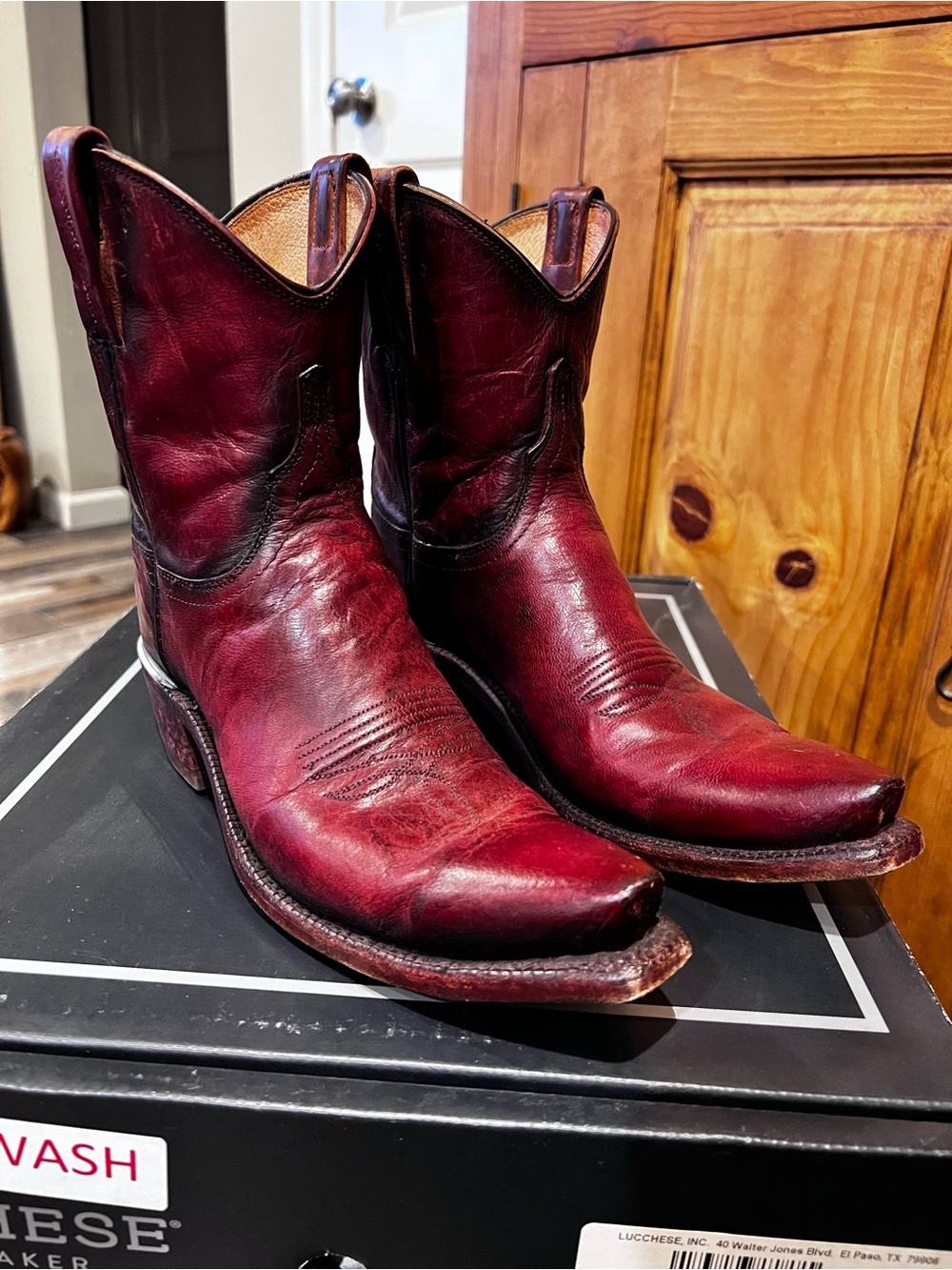Lucchese Burgundy Leather Cowboy Boots
